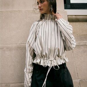 Free People Cream and Black Striped Jacket